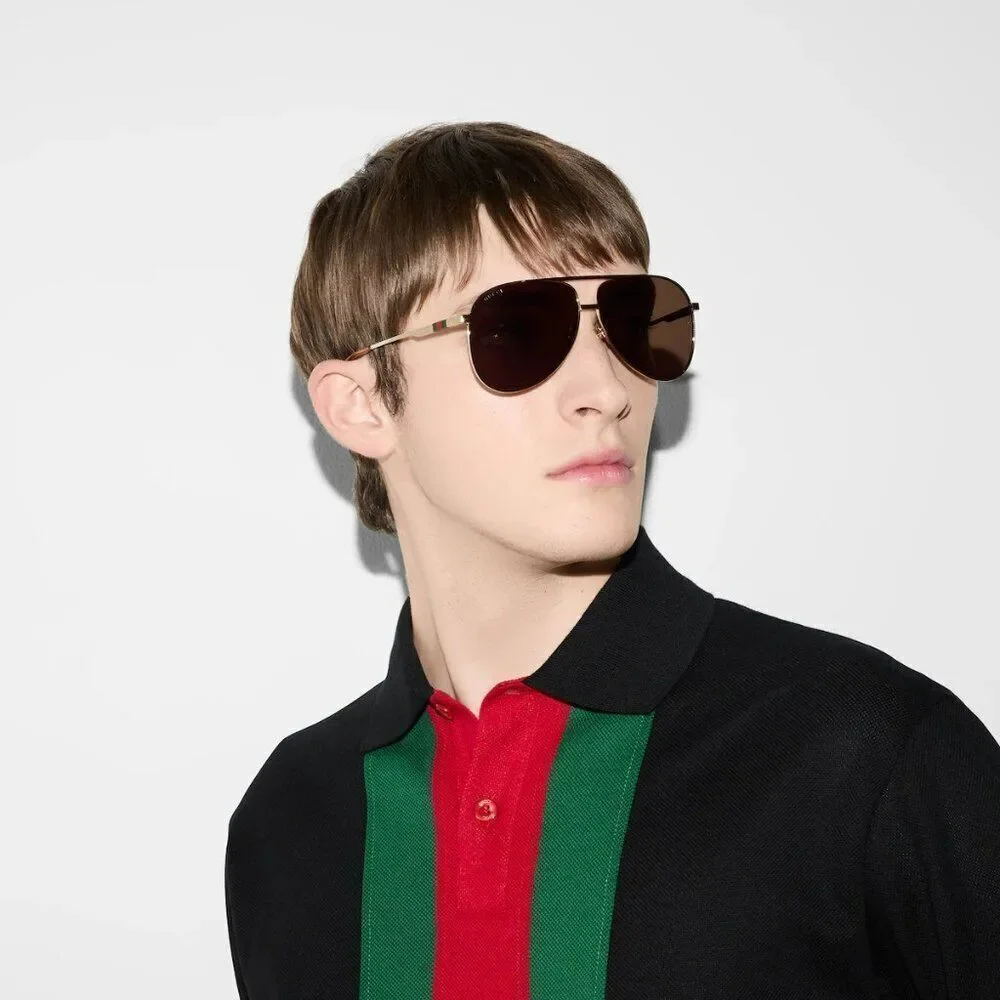 NEW Gucci GG1677S 005 Black Yellow Mirror Logo Pilot Unisex Sunglasses